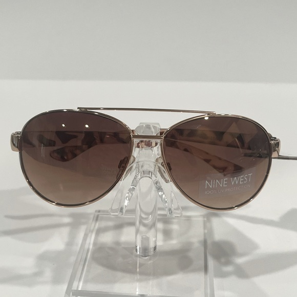 Nine West Aviator Style Brown Tortoise Colored Sunglasses with Gold Metal Frame - Picture 2 of 12